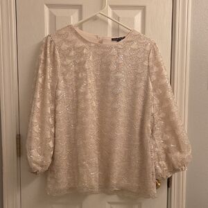 Adrianna Papell Ivory Sequin Lace Blouse, Size Large